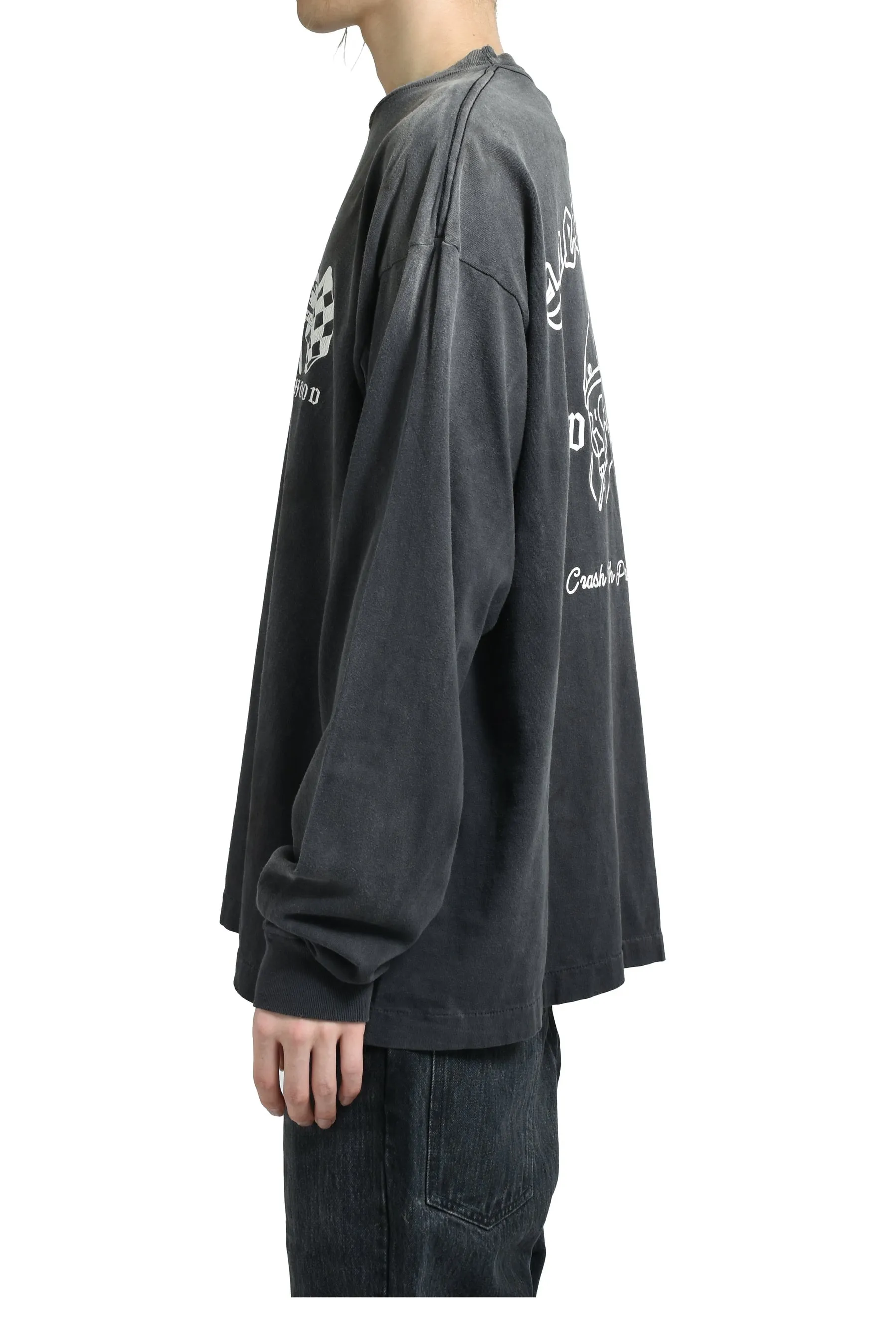 SAINT Mxxxxxx × NEIGHBORHOOD STHD . LS TEE SPEED KILLS/BLK Skull Helmet Long Sleeves Washed Black S-XL Cylindrical Cloth Ready-Made Assute Dyeing Heavy Washing Water Fading Handmade Splashed Ink Holes Simulate Natural Fading and Old Effects Correct Version Customized NBHD Co-branded Accessories Top Purchasing Level